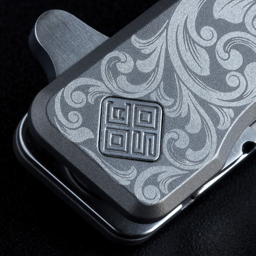 Ocaso Solstice Linerlock Gray Scroll Titanium Folding S35VN Pocket Knife 10ESS