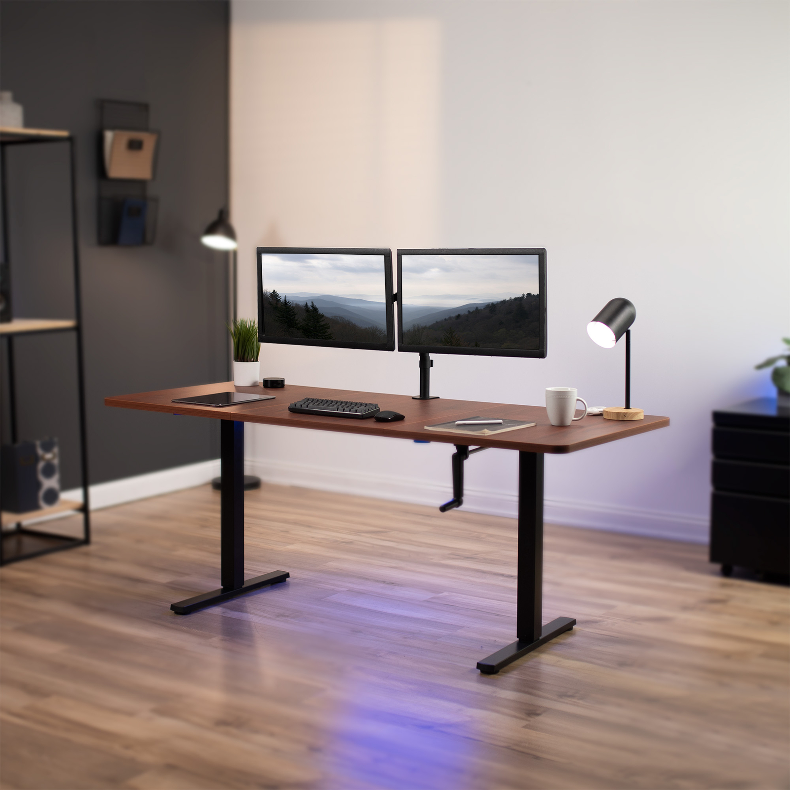 VIVO Manual 71” x 30” Stand Up Desk, Dark Walnut Table Top, Black Frame