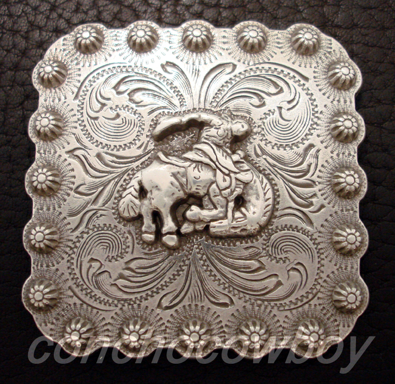 WESTERN HORSE SADDLE TACK BRONC RIDER BERRY SQUARE CONCHO 1-3/8" screw back