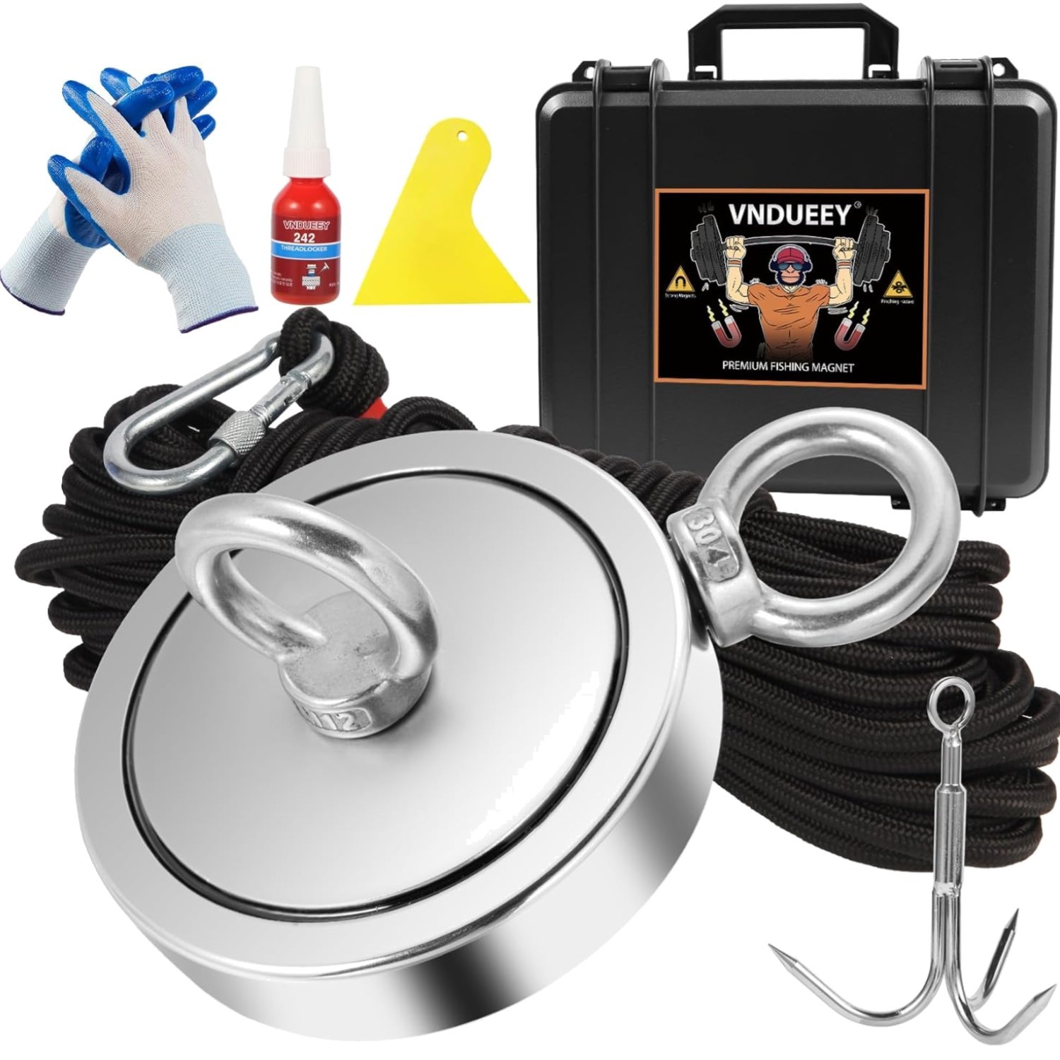 Magnet Fishing Kit - 2625 Lbs Heavy Duty with 65FT Rope, Grappling Hook, Glov...