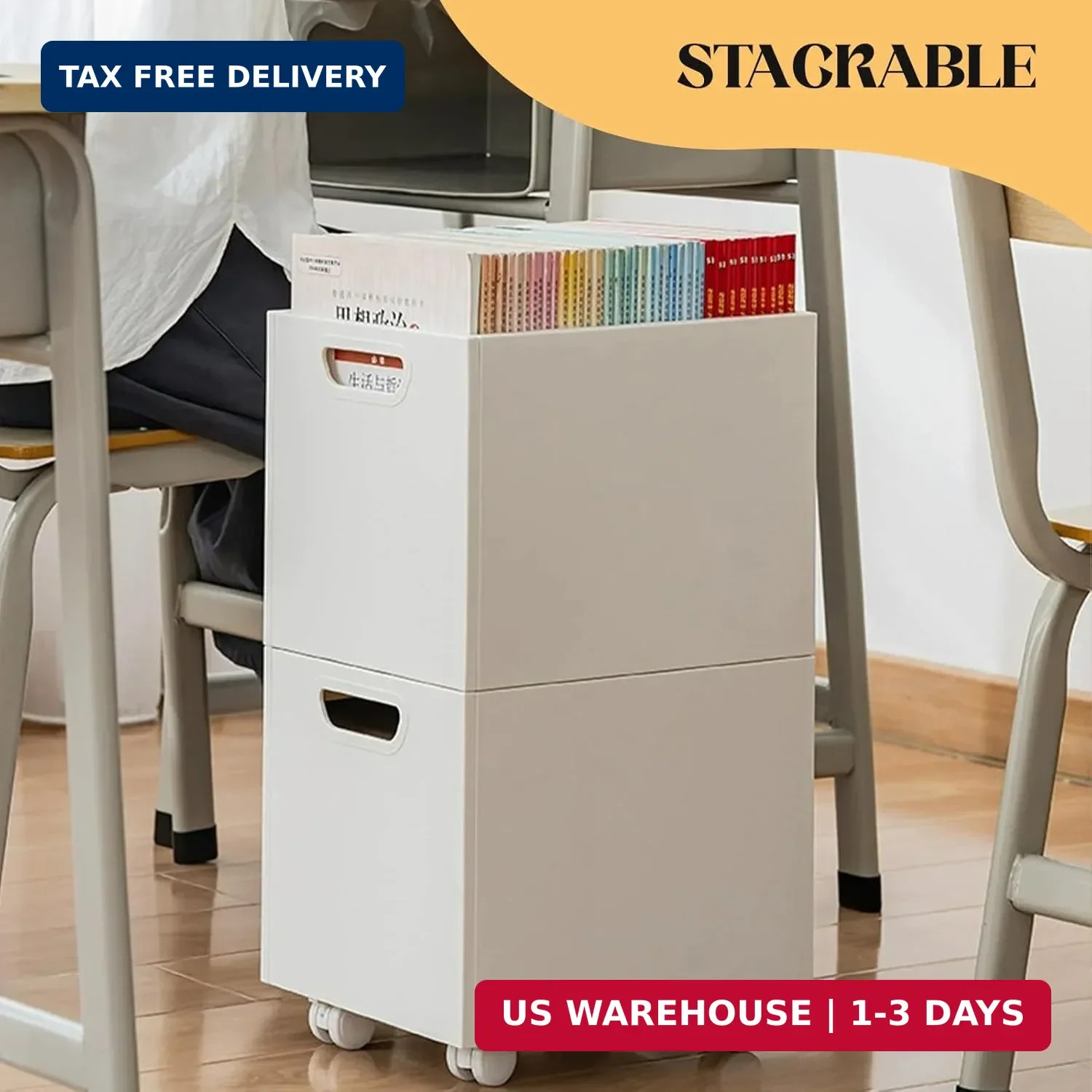 File Box Rolling File Organizer with Wheels Stackable Storage File Boxes Portabl