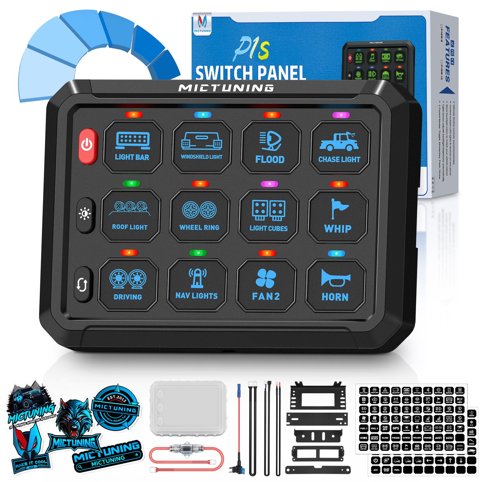 12Gang Switch Panel Circuit Control Relay Box Toggle Strobe Multifunction Switch