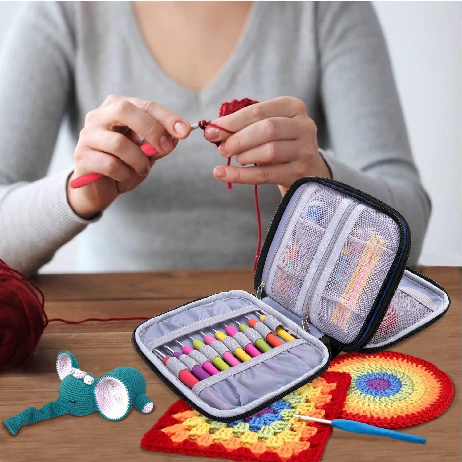 Lightweight Blue Dots Crochet Case - Organized Storage for Needles & Accessories