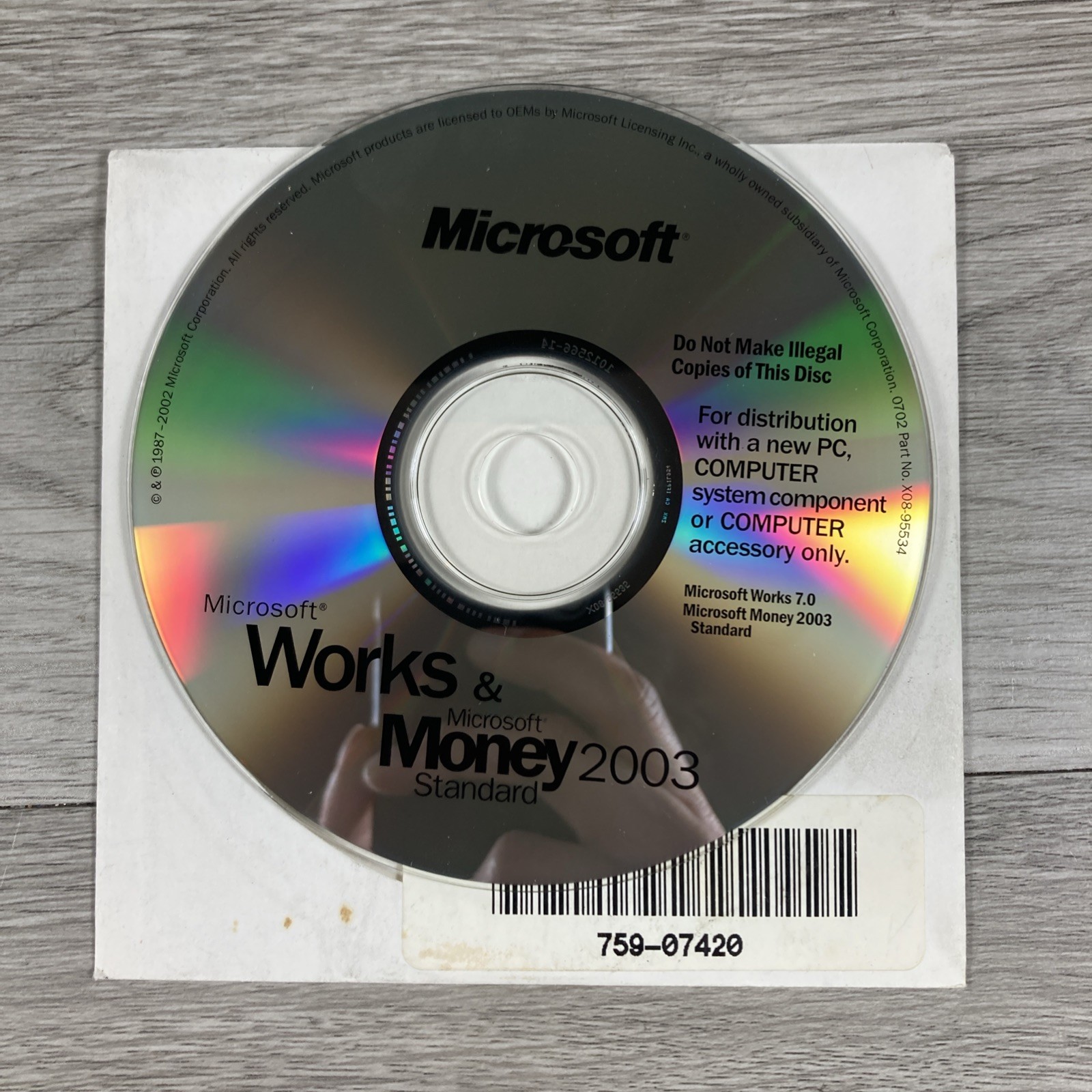 Microsoft Works 7.0 PC Software CD OEM HP Money 2003 Standard Disc