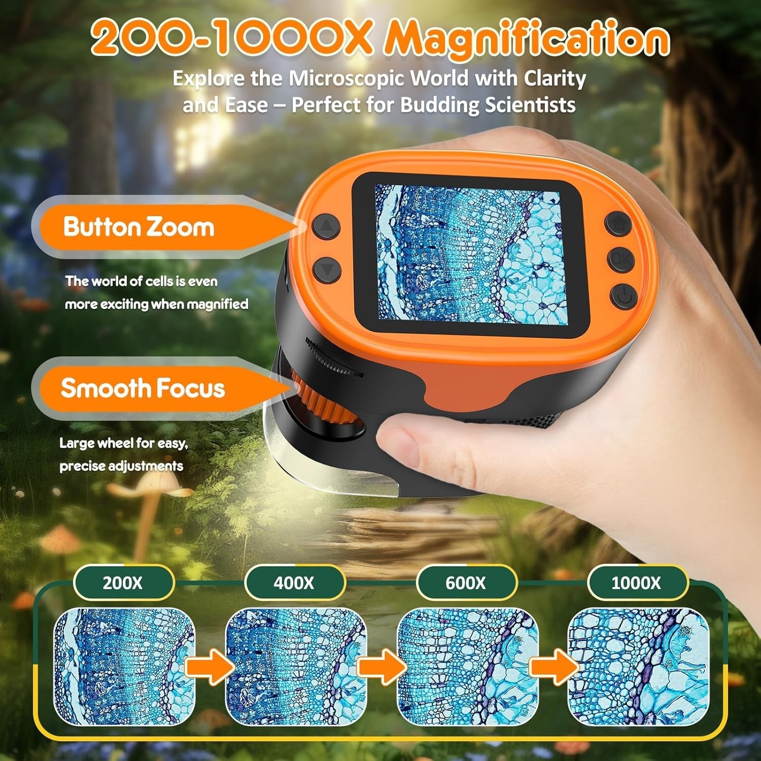 Mini Pocket Microscope for Young Scientists - 1000X Magnification Included