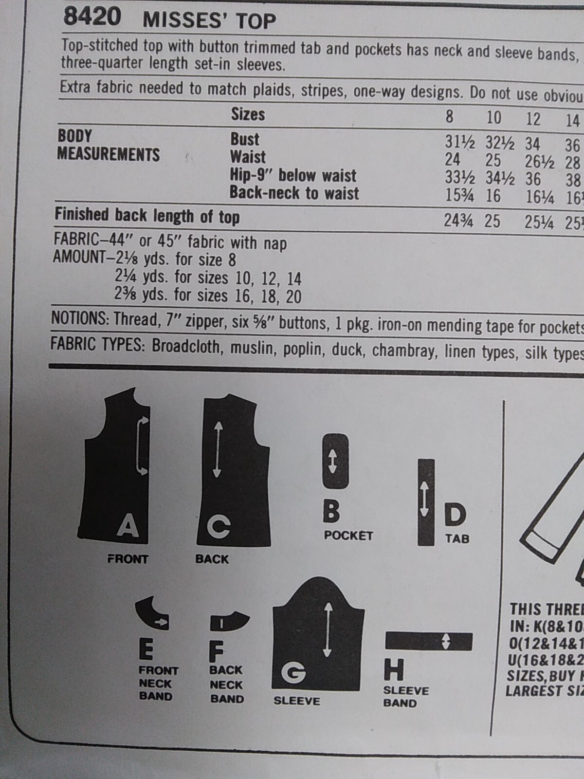 Shirt Blouse 10 12 Simplicity ESP 8420 Sewing Pattern 1/4 Button Pullover Top