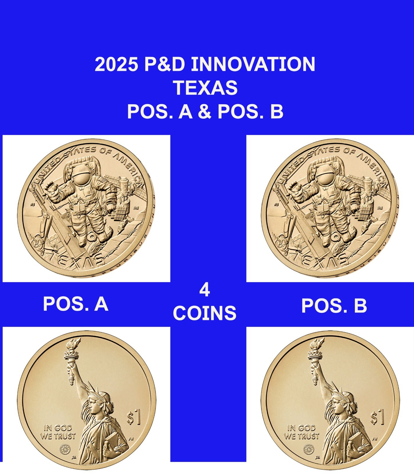2025 P&D POS. A & POS. B American Innovation $1 Texas 4 Coins