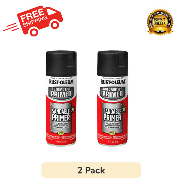 Rust-Oleum 249418 Automotive Sandable Primer Spray Paint 12 oz Black  (2 PACK )