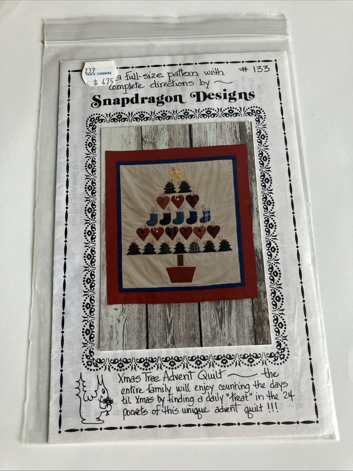 VTG Snapdragon Designs #133 Christmas Xmas Tree Advent Sewing Quilt Pattern 1991