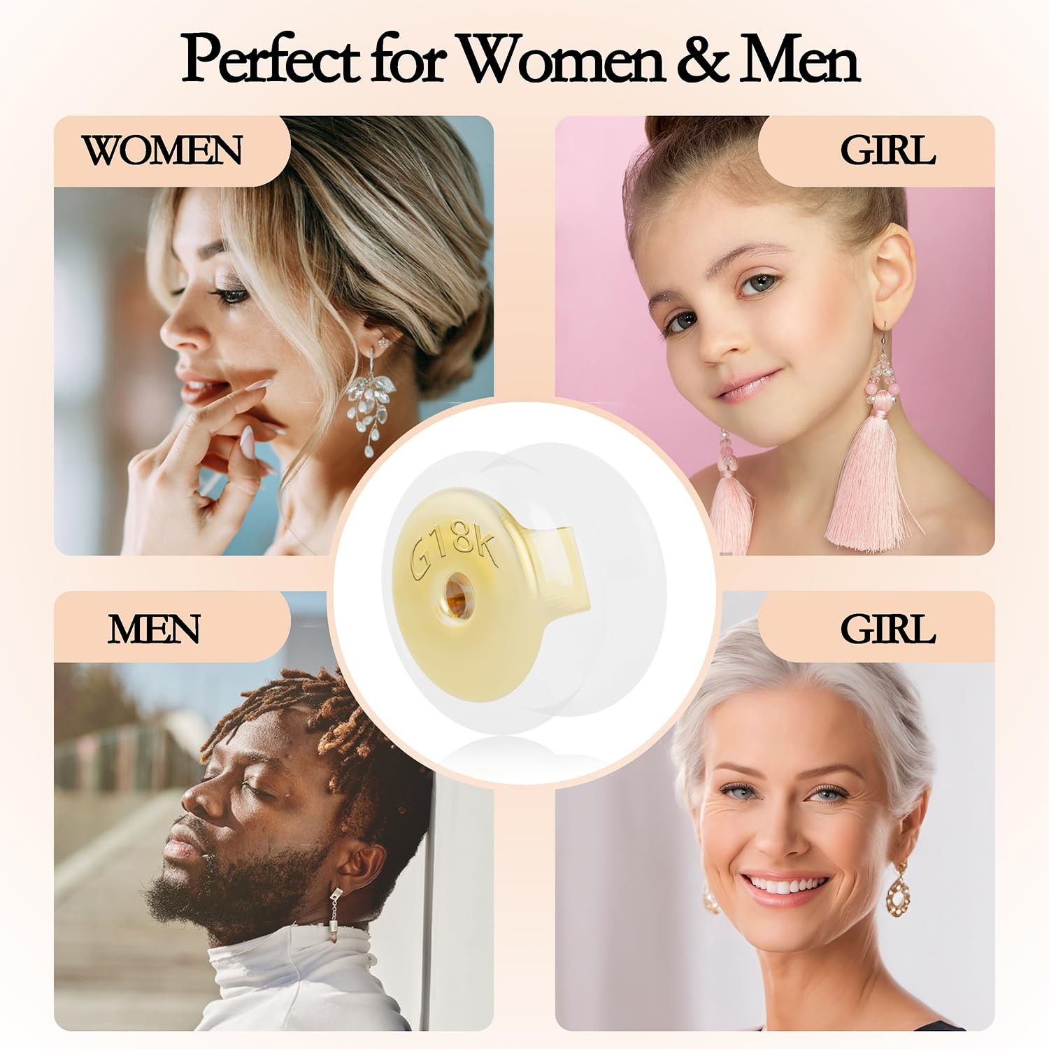 18K Gold Locking Secure Earring Backs for Studs, Silicone 6.5MM