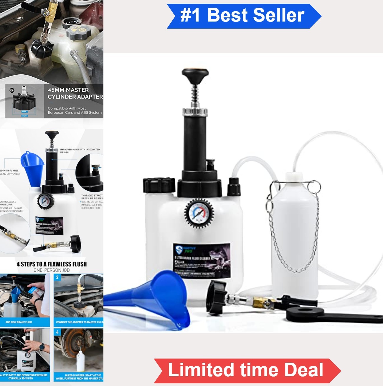 Manual Brake Bleeder Kit 3L One Man Brake Bleeding Tool 45mm Adapter European