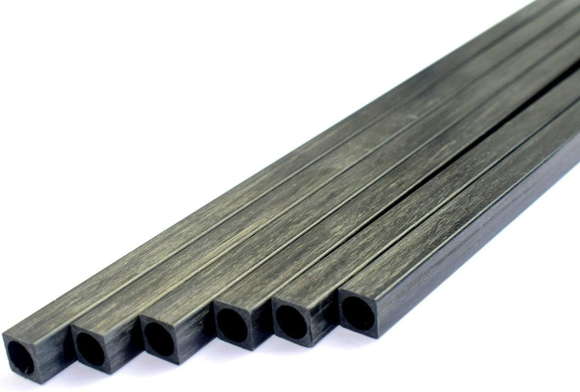 6 pcs 6mm Square Carbon Fiber Tubes 6x6x5x420mm Inner Round(OD 5mm),3/4/8/10mm A