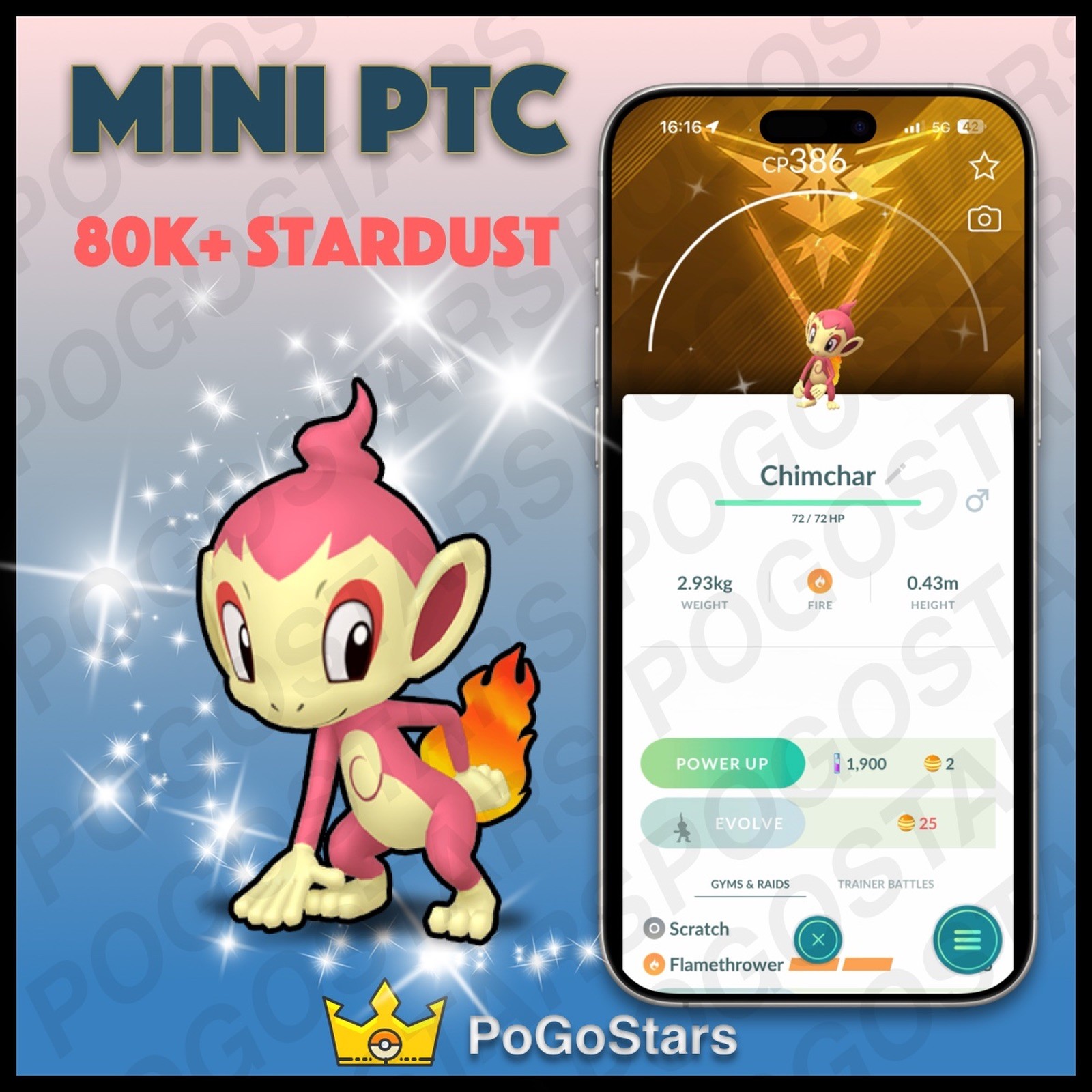 Pokémon PTC Go - Shiny Chimchar - Team Instinct✨Special Background✨
