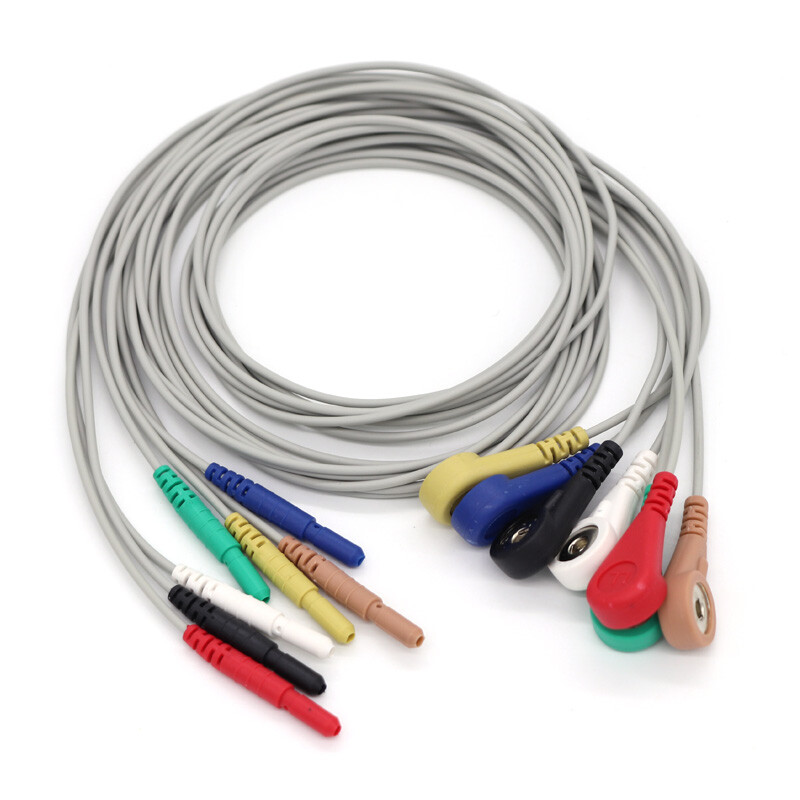 Unviersal DIN 1.5mm ECG/EKG Holter Cable Lead/TPU Cable snap 7-lead 3ft