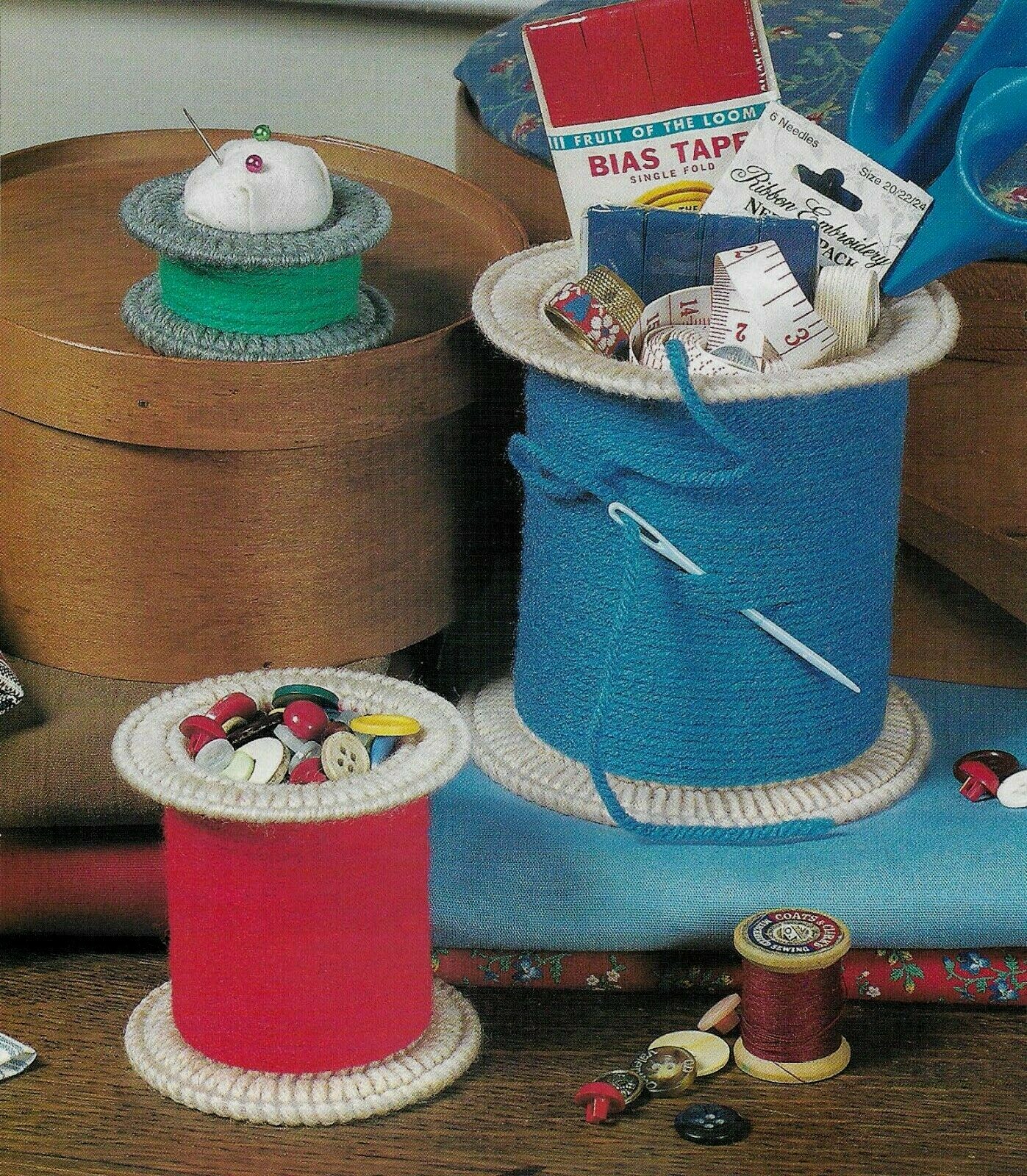 SPOOLS & BOBBINS 3 SEWING ORGANIZERS PLASTIC CANVAS PATTERN INSTRUCTIONS