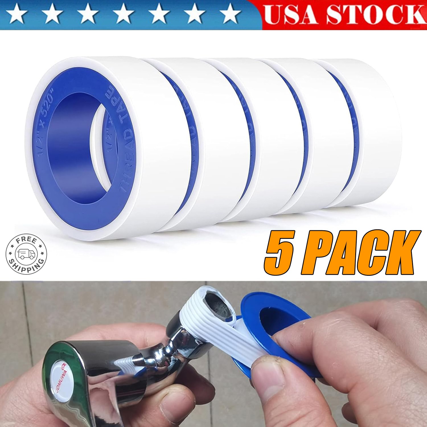 5 Rolls 1/2 Inch(W) Plumbers Tape,Pipe Sealing & Plumbing Thread Tape Waterproof