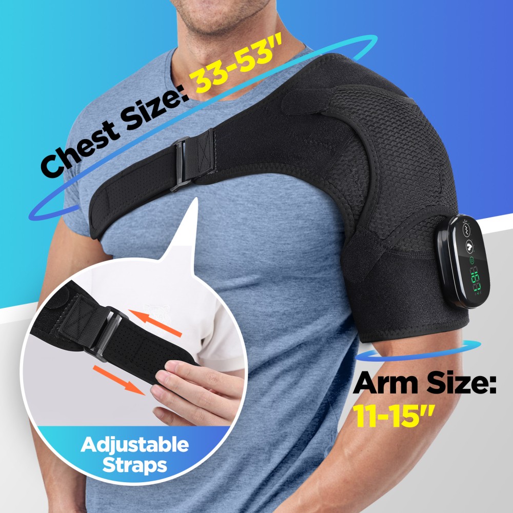 Cordless Heated Shoulder Massager Wrap Support Brace - 3 Heat & Vibration Modes