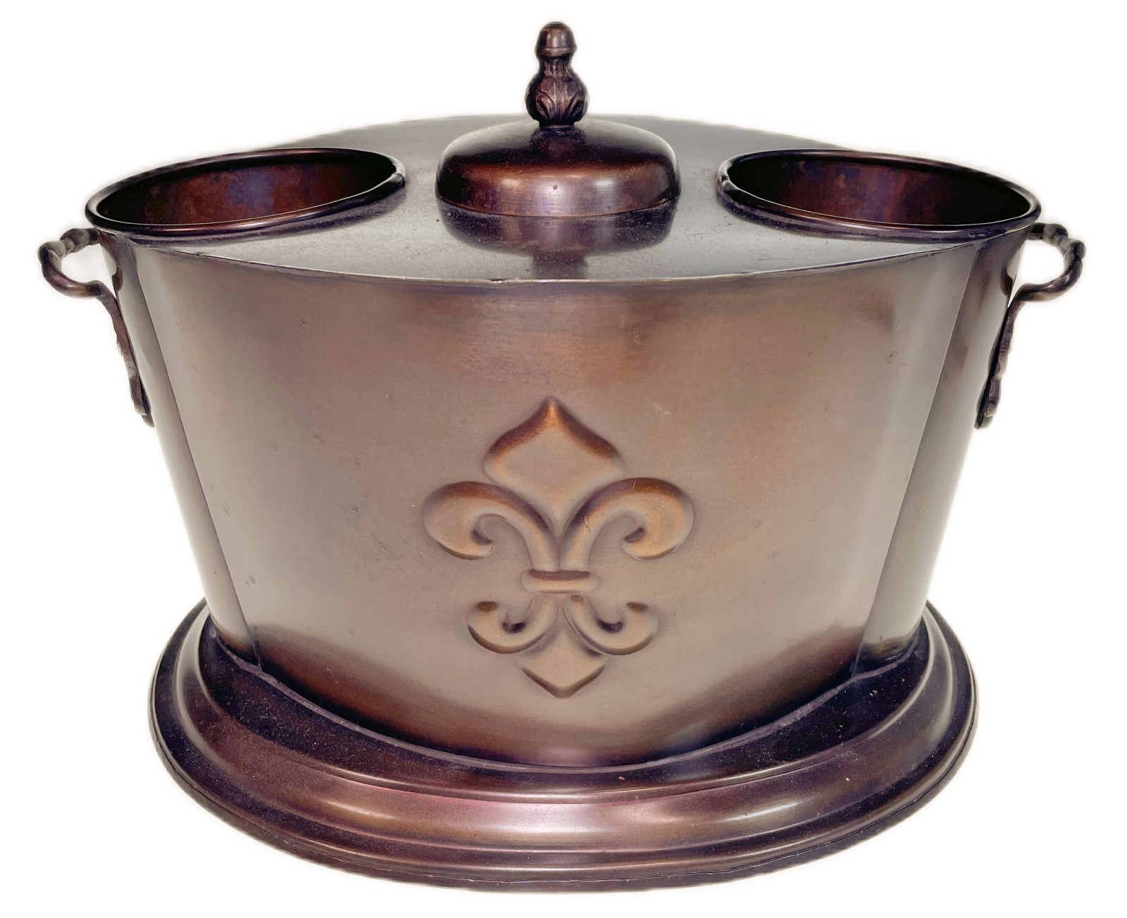 Fleur de Lis Champagne Wine Chiller 2 Bottle Bucket Metal Bronzed Color