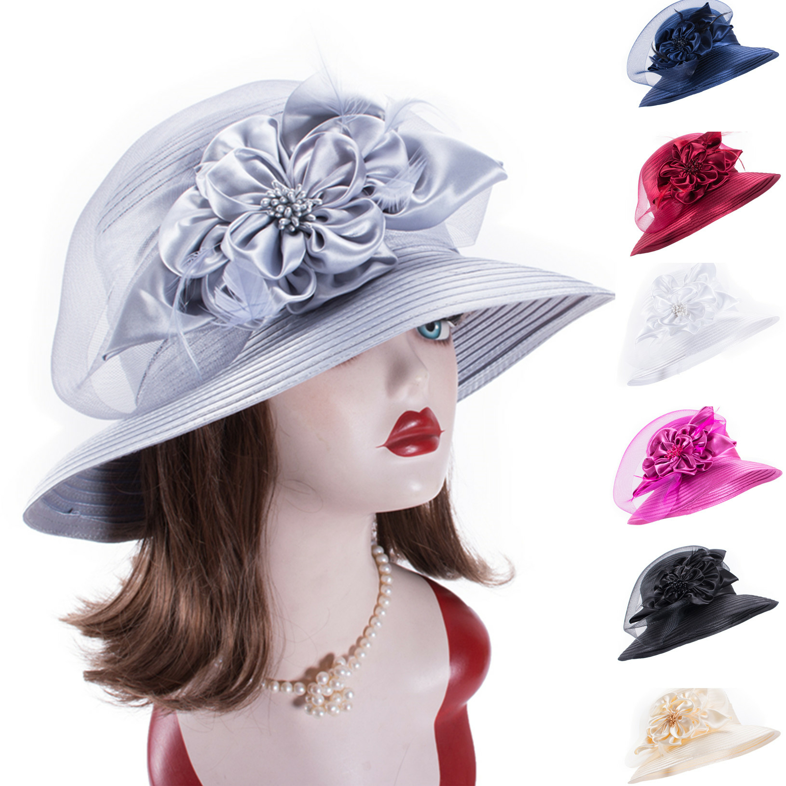 Satin Ribbon Womens Dressy Church Wedding Kentucky Derby Oaks Day Sun Hat A578