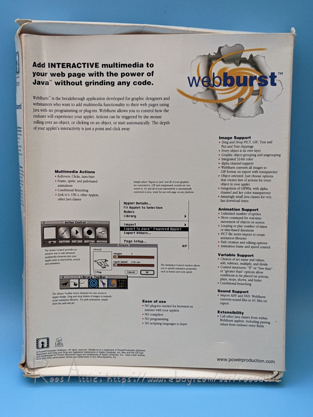 WebBurst Java Applet Building Apple Macintosh OS DEMO 1996 Vintage Software USED