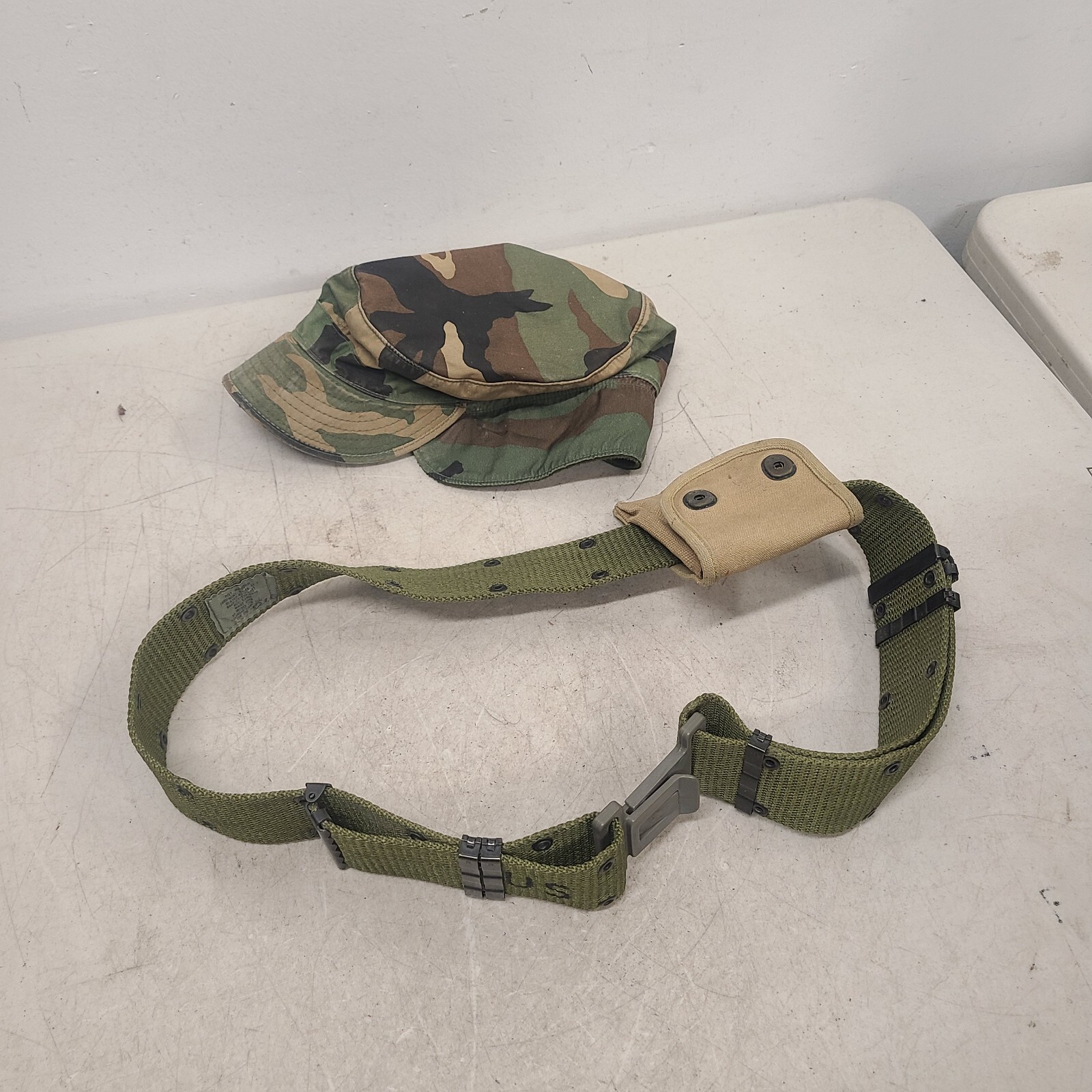 3 Lot USGI Military Belt Army Utility Duty LC-2 W/Ammo Pouch And Camo Hat