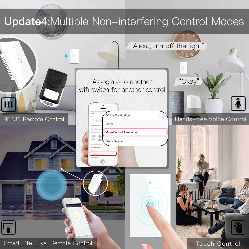 MOES 1/2/3/4 Gang Smart Light Switch WiFi RF Wall Touch Timer Alexa Google APP