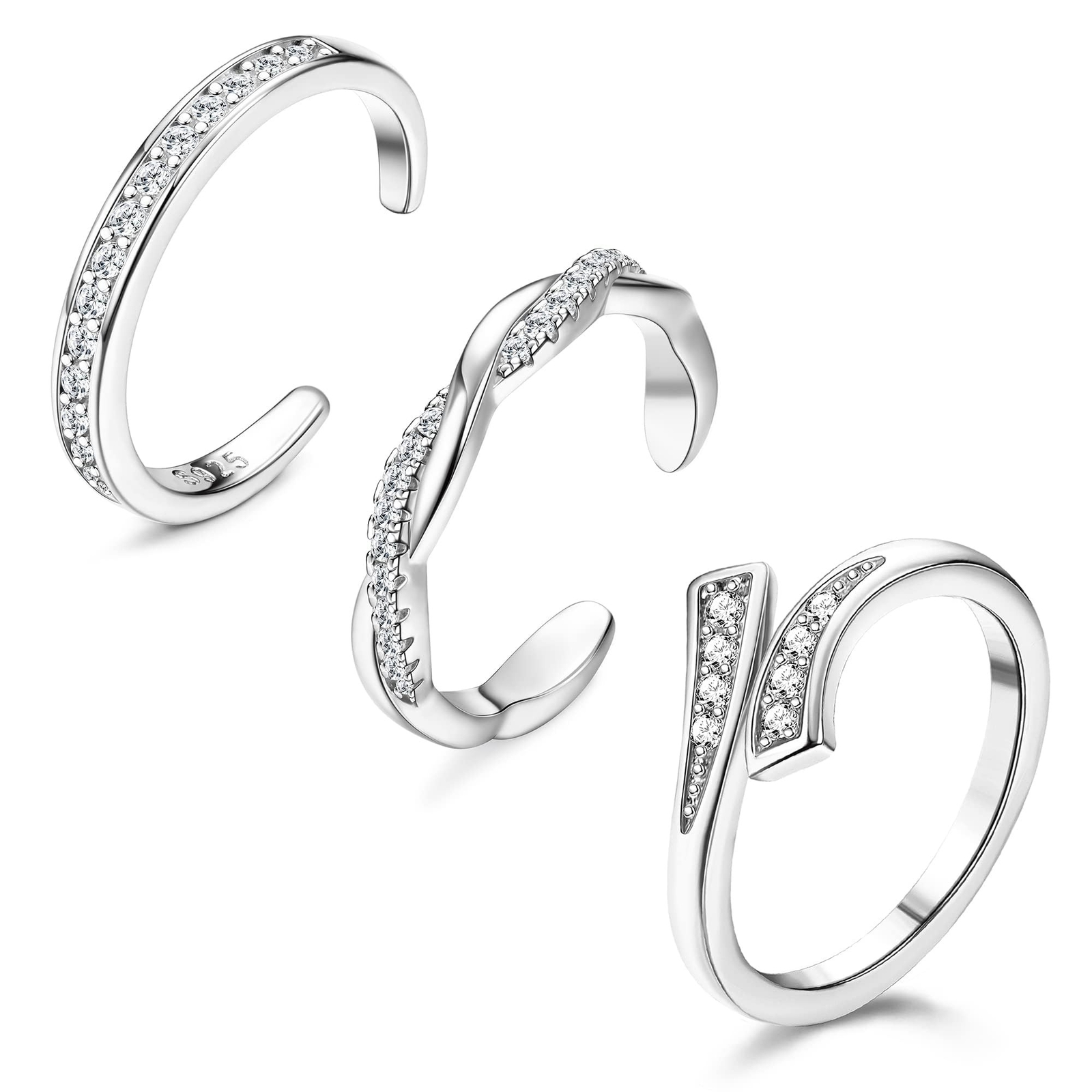 FIBO STEEL 3 PCS Toe Rings for Women 925 Sterling Silver Adjustable Toe Rings...