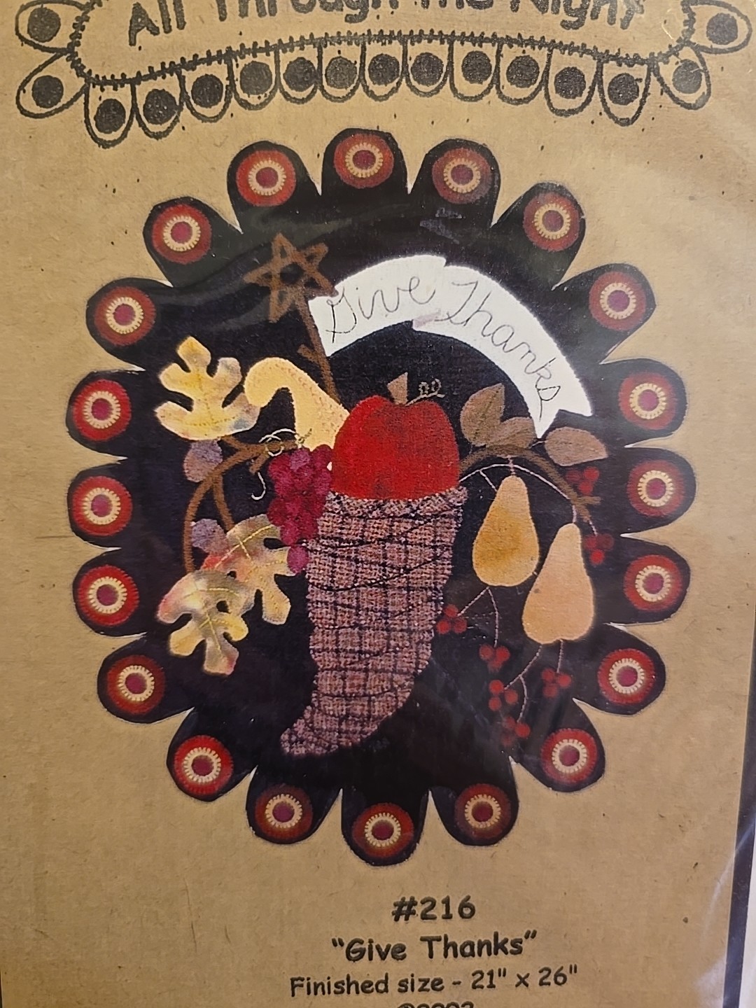 All Through The Night Give Thanks Applique Pattern Fall Folk  Thanksgiving 216