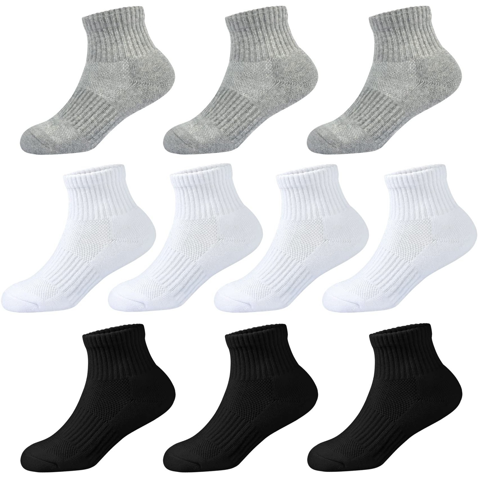 Kids Ankle Socks Boys Cushioned Athletic Short Socks Girls Cotton Quarter Soc...