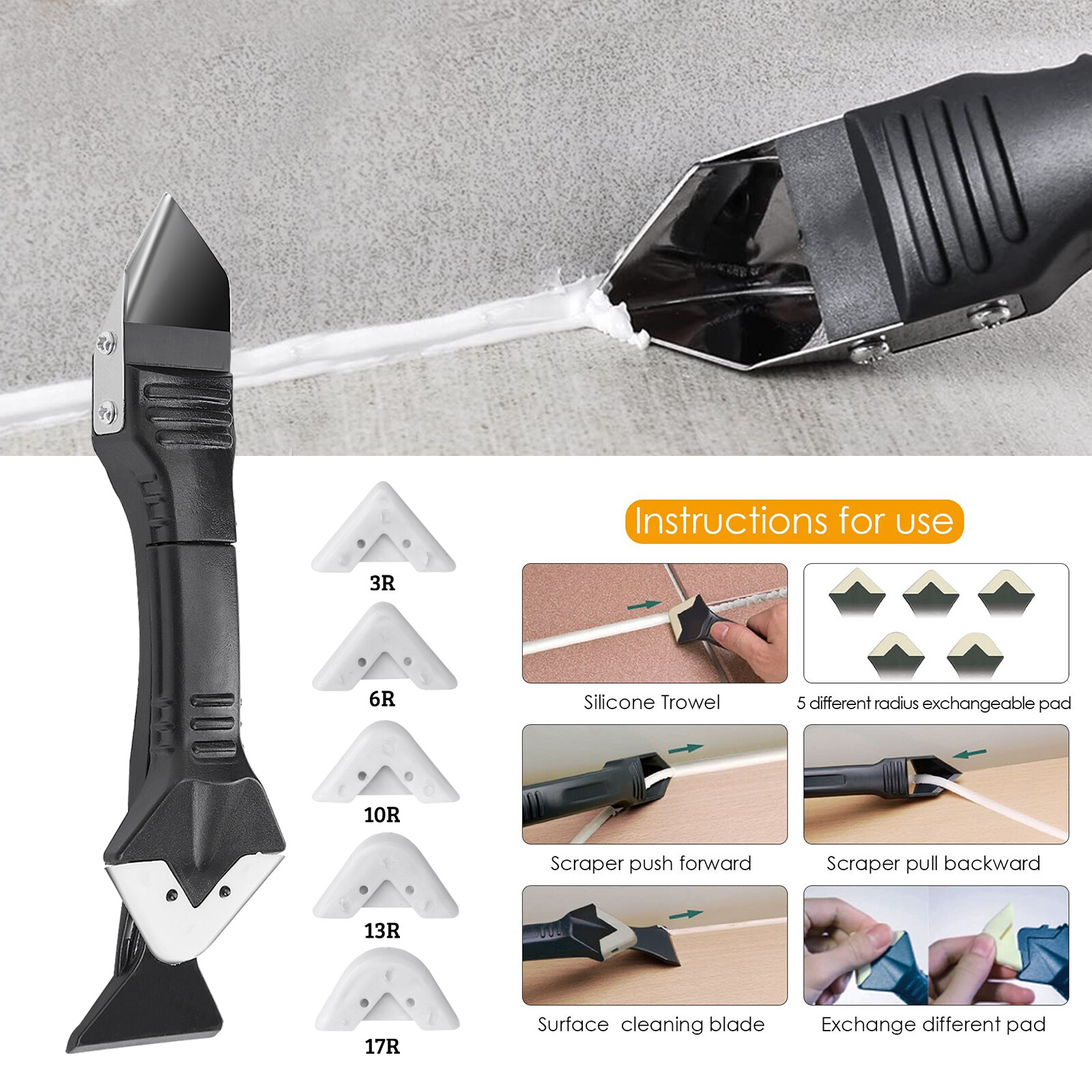 3 in 1 Silicone Remover Smoother Caulk Finisher Sealant Scraper Grout Tool set