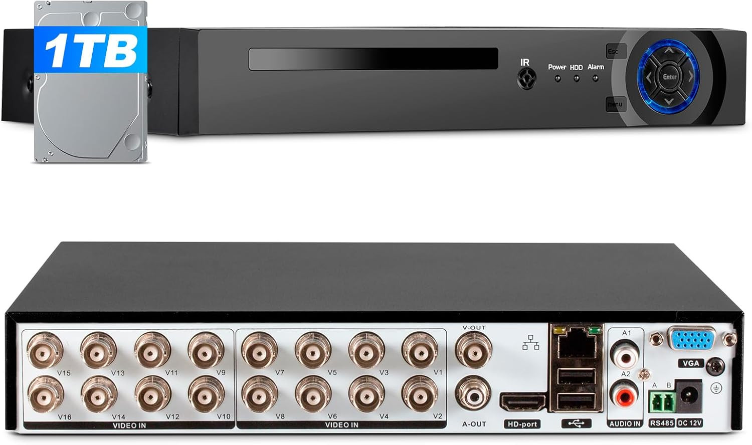 16 Ch Channel standalone Video Security 5MP DVR Camera Recorder with 1TB HDD