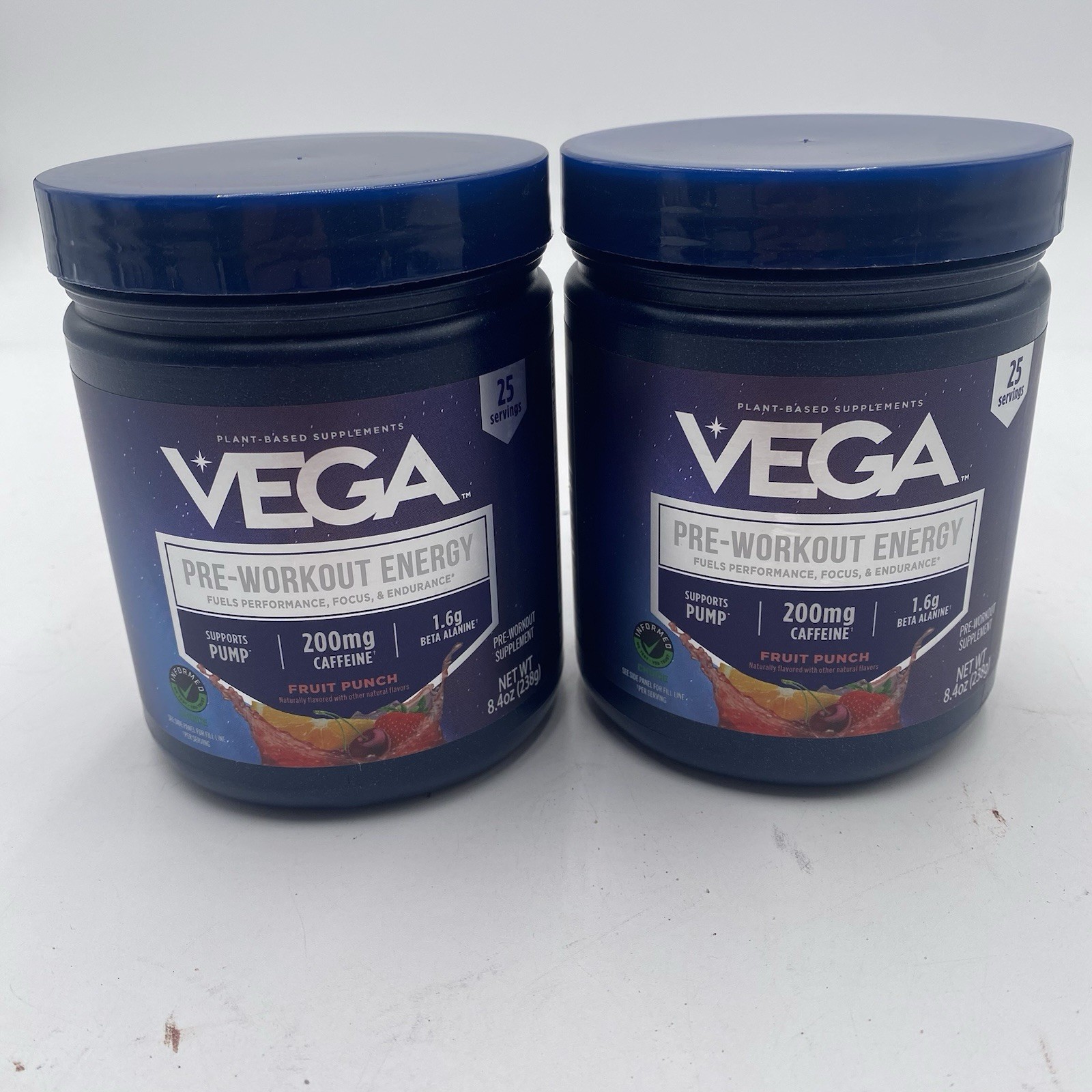 Lot Of 2 Vega Pre-Workout Energy 25 Servings Fruit Punch Exp 1/7/2027 New Sealed
