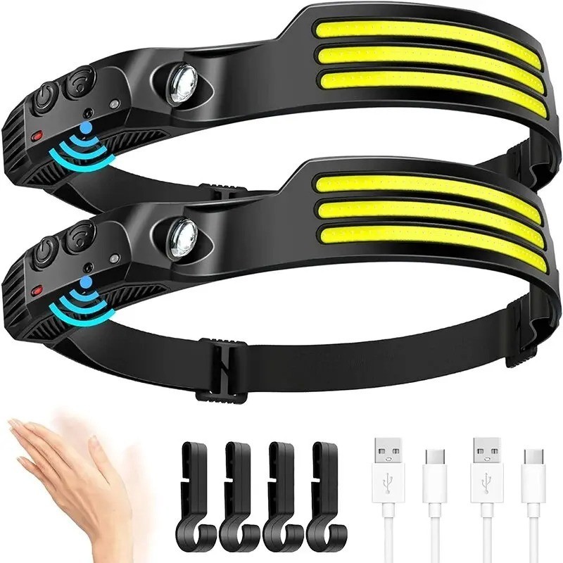 COB LED Headlamp USB Rechargeable Headlight Torch Work Light Bar Head Band Lamp