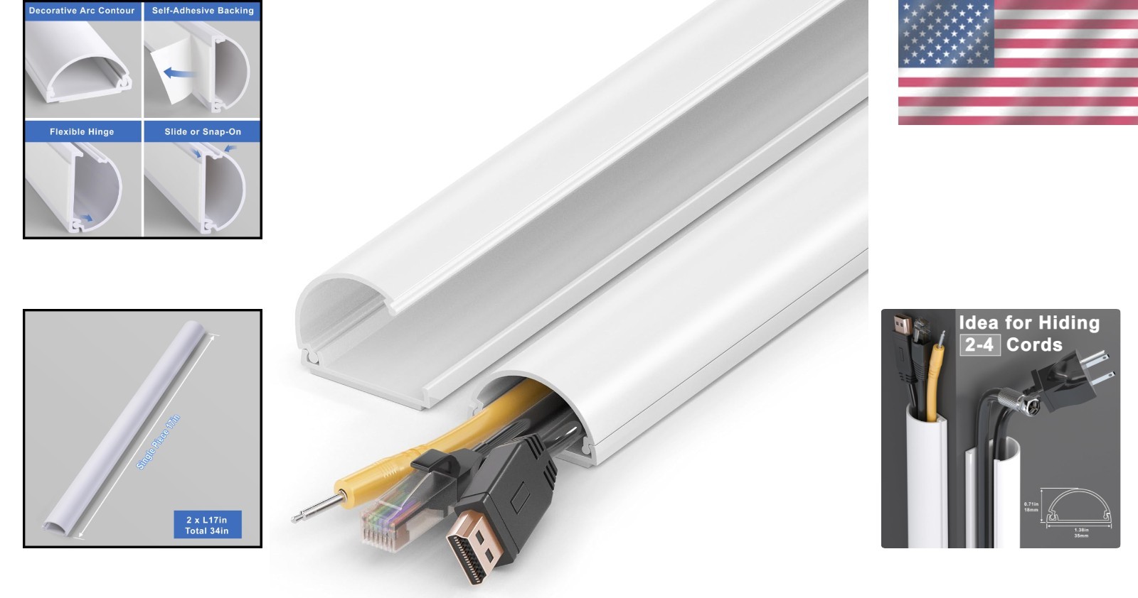 Self-Adhesive 34in Cord Covers for Seamless Cable Management - Customizable