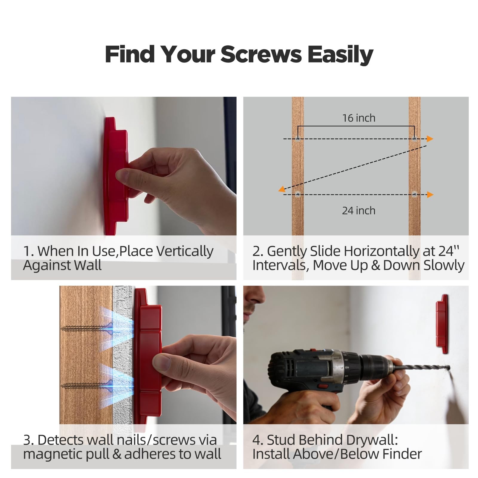 2-Pack Magnetic Stud Finder - No Batteries Required, Easy to Use Stud Buddy T...