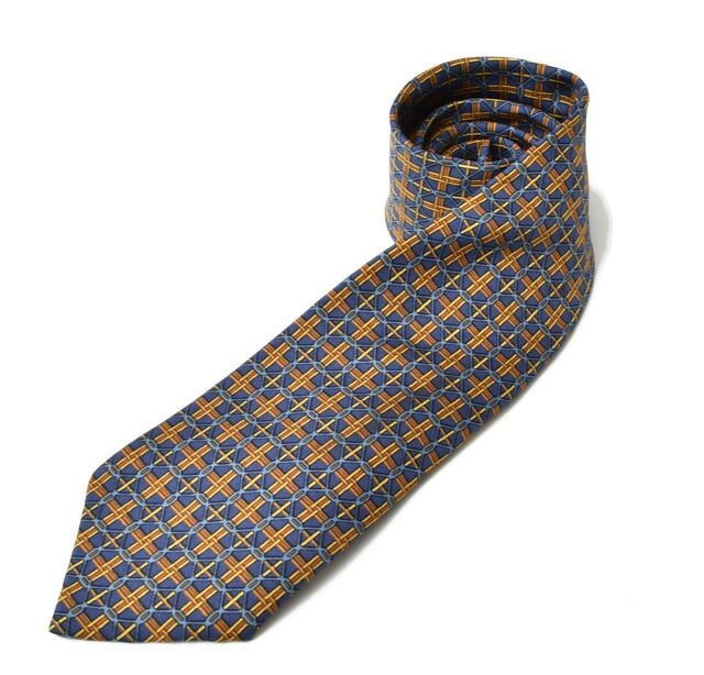 HERMES Tie 100 Silk Navy Yellow