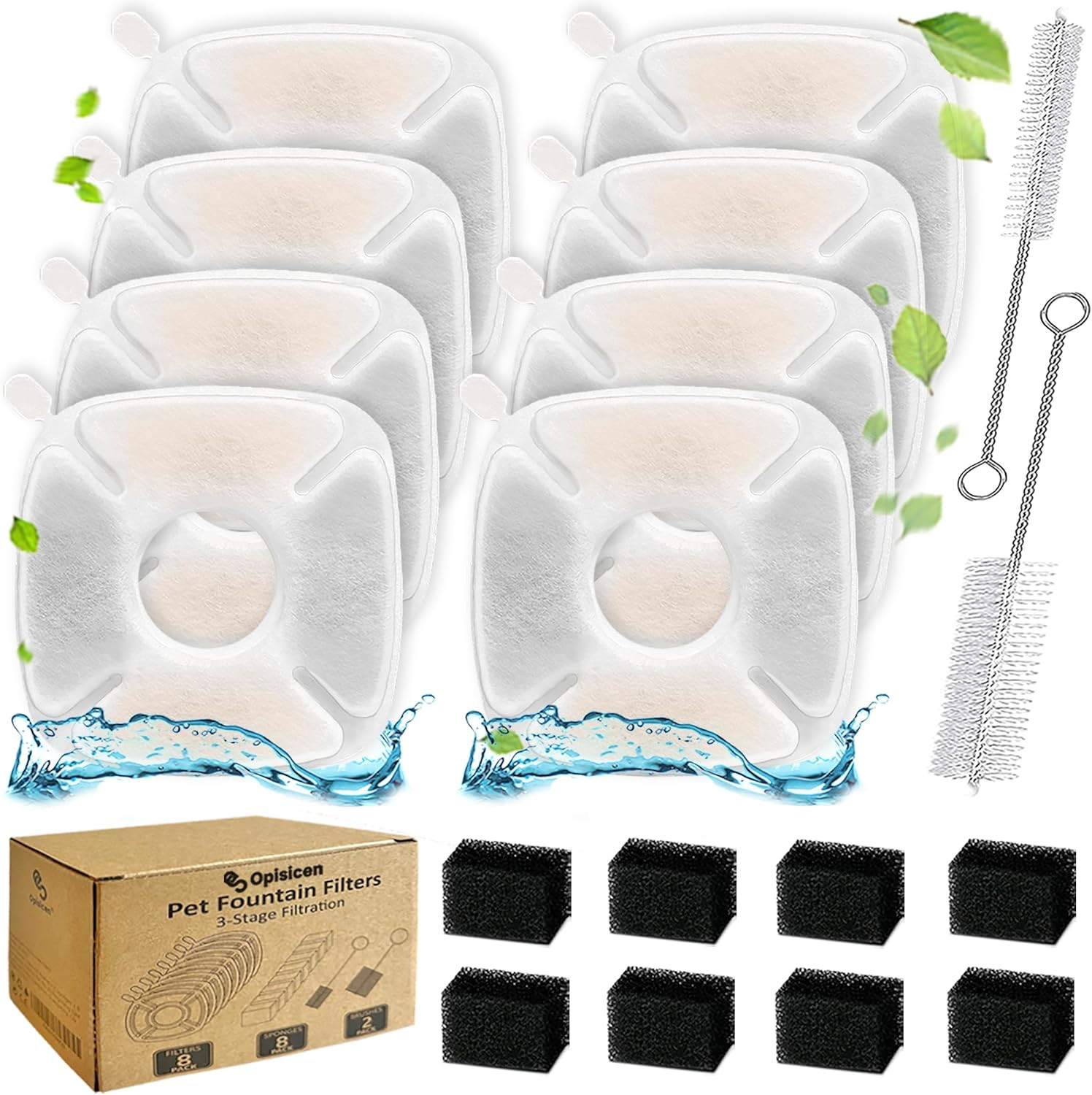 18 Pcs Cat Fountain Filters Replacement Compatible with VEKEN 95Oz/2.8L, 67Oz/2L