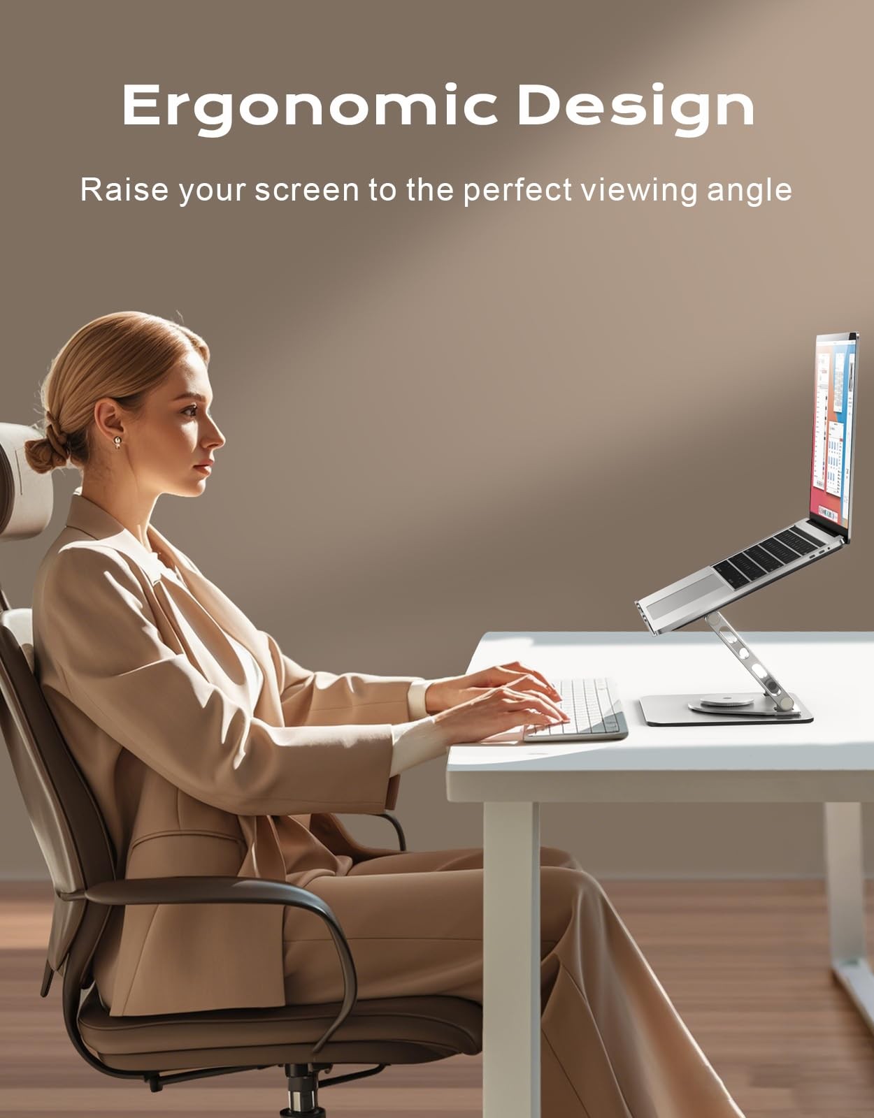 RIWUCT 360° Rotatable Laptop Stand for Desk Adjustable Height, Silver