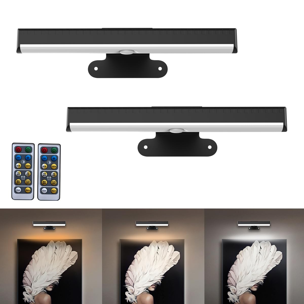 2PACK Picture Light Battery Operated Wall Light for Paintings,Wireless Dimmab...