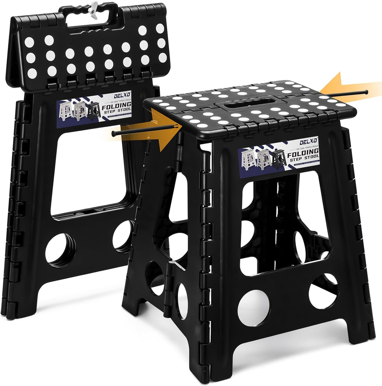 16 Inch Folding Step Stool Plastic Support Up to 400LBS Non Slip Portable