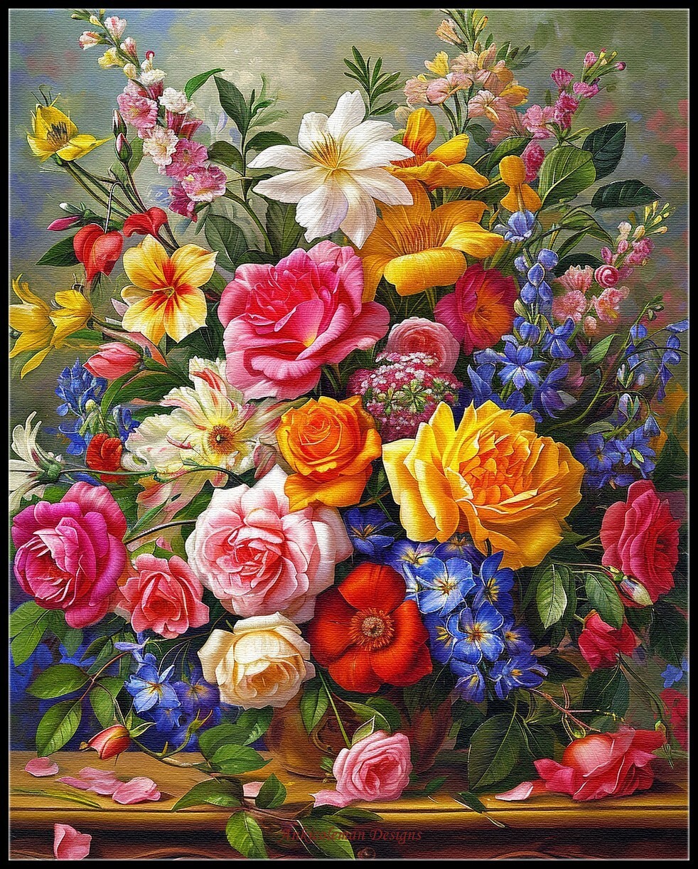 Nostalgic Blooms 2 - Counted Cross Stitch Patterns - Color & BW Symbols Charts
