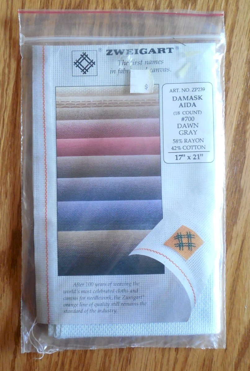 NEW  Zweigart 18-Count Dawn Gray Damask Aida Cross Stitch Fabric   sz 17”x 21”