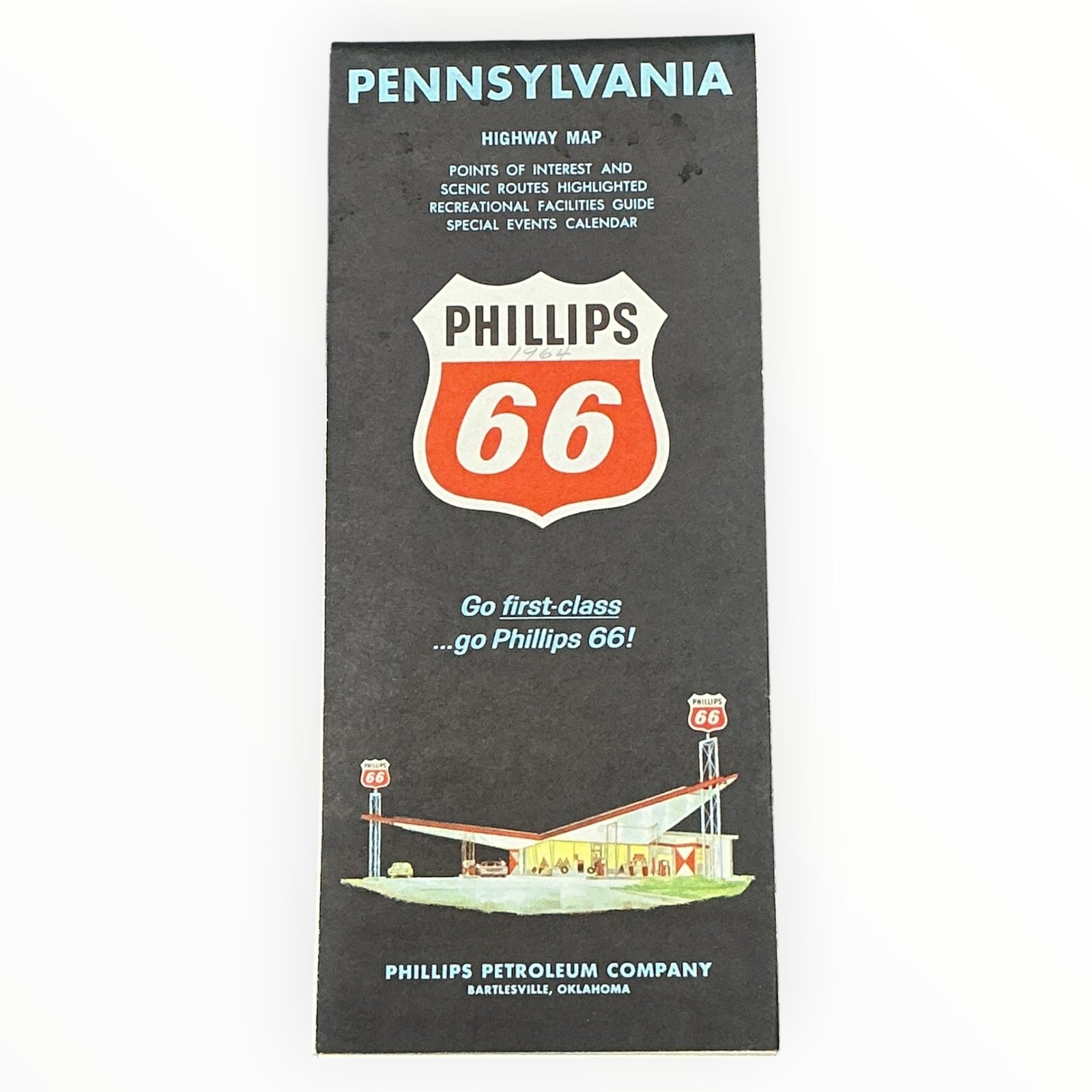 Vintage Phillips 66 Pennsylvania Highway Road Map 1964 Gas Station