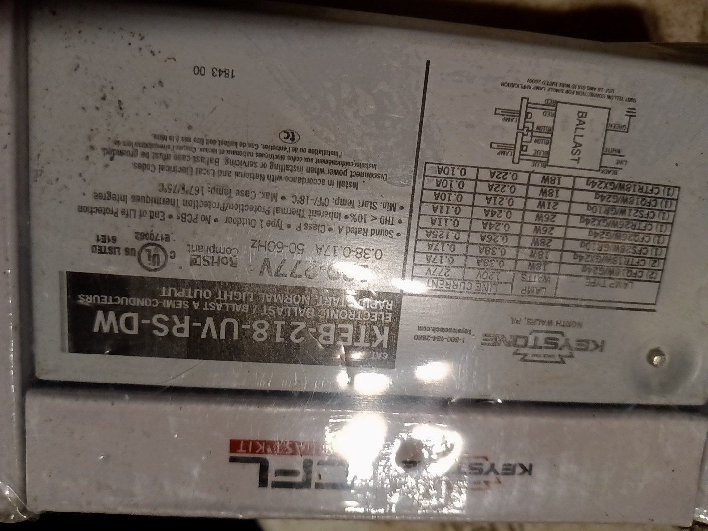 18-Watt 1 or 2-Lamp CFL Rapid Start Electronic Fluorescent Replacement Ballast