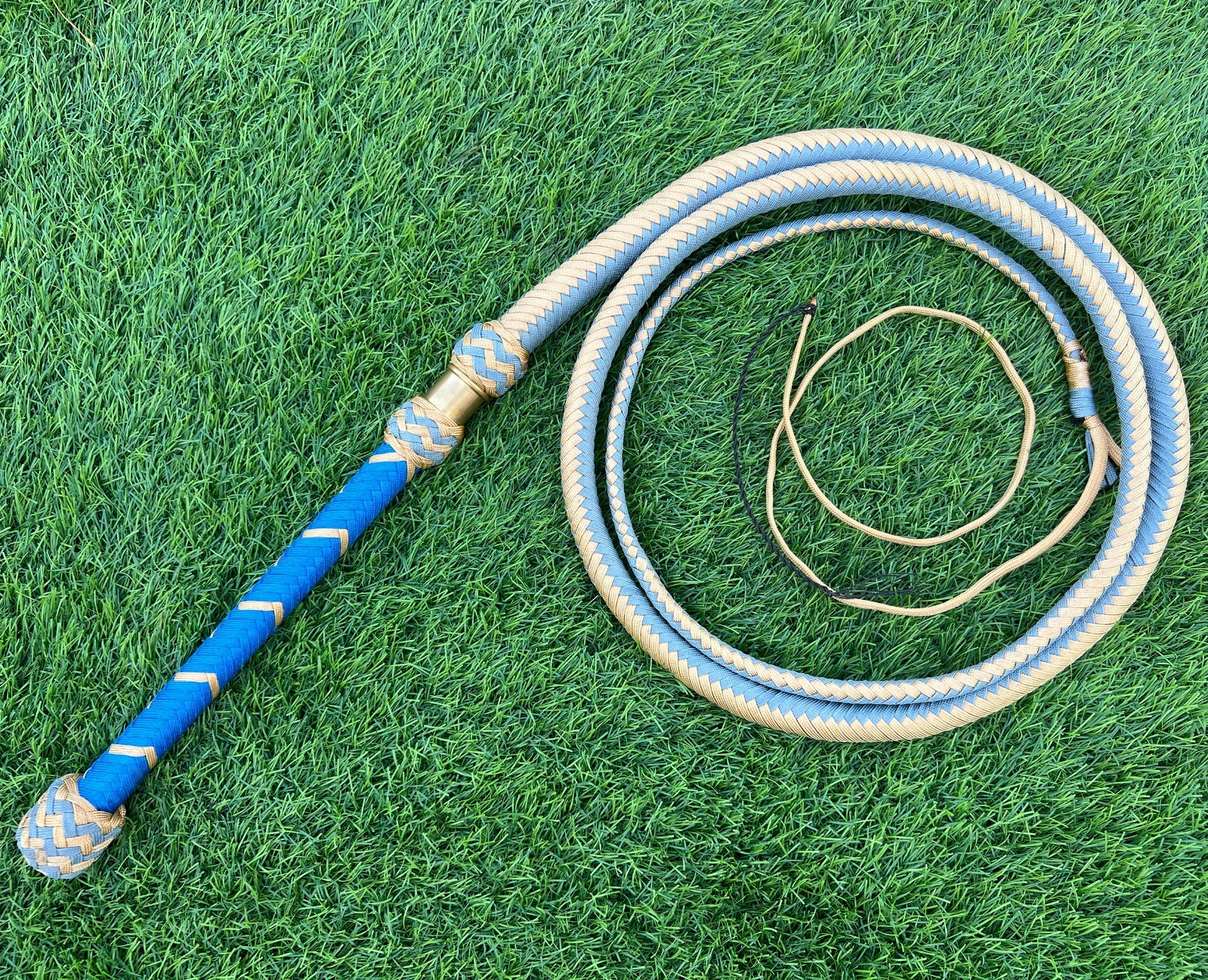 Waxed Nylon Bullwhip, Blue, light Gold: Australian Style, Size 4ft-12ft
