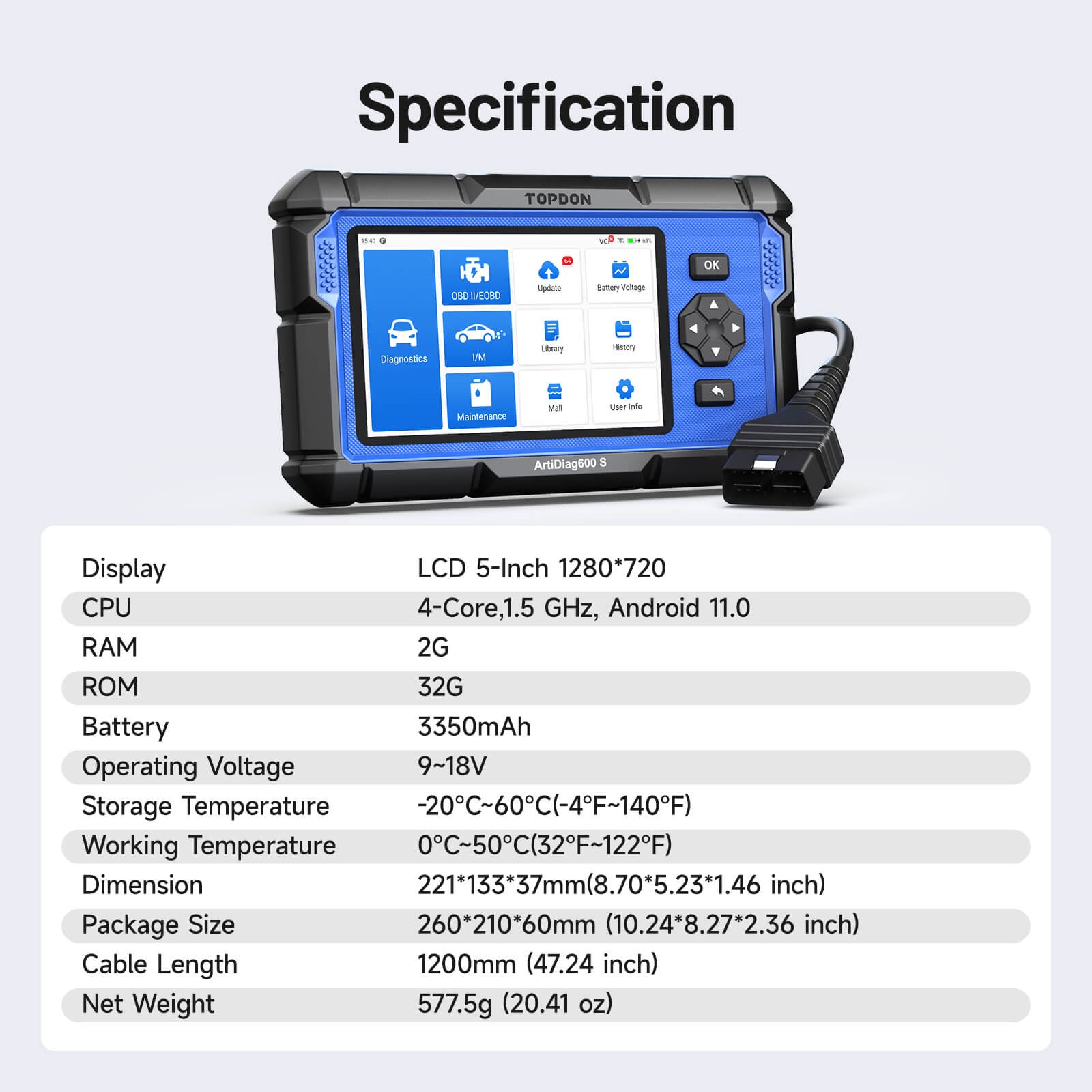 TOPDON AD600S Professional Vehicle Diagnostic Scanner Tool Engine ABS SRS TPMS