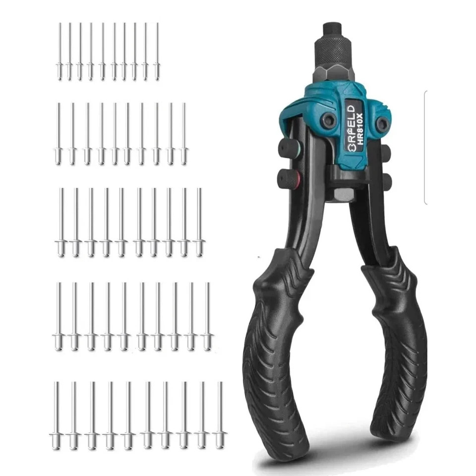 NEW ORFELD Rivet 11" Heavy Duty Hand Riveter Set 5-n-1 Set with 50 pcs Rivets US