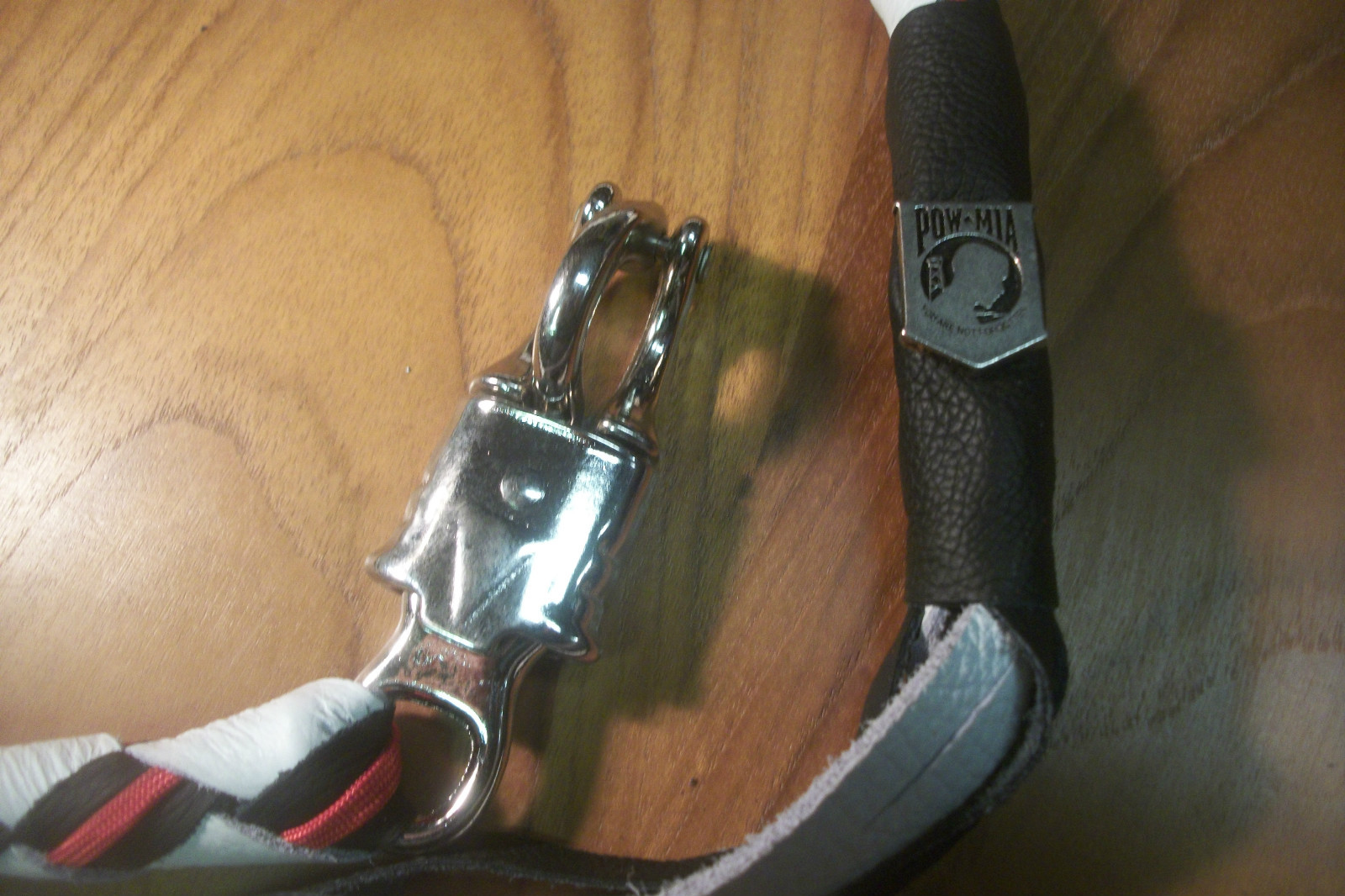 Biker whip getback HANDMADE Black &White red paracord POWMIA SPECIAL By Stitch