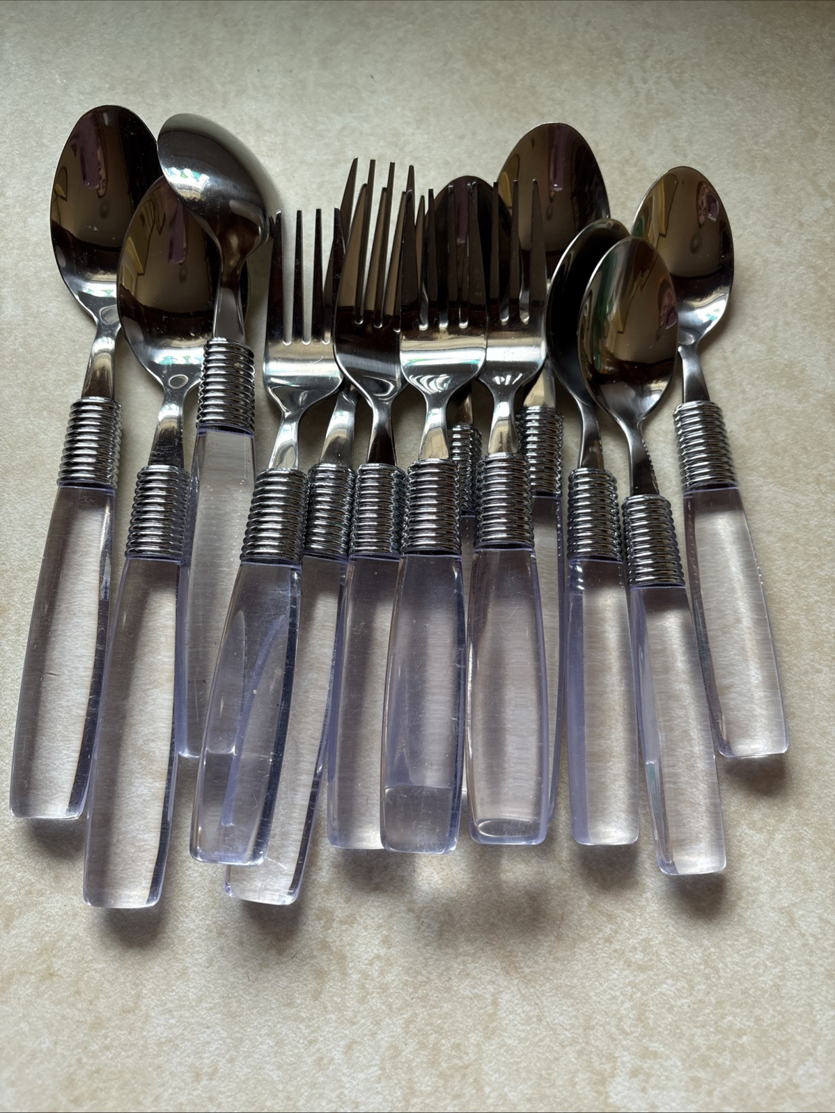 Hampton Silversmiths Stainless Flatware Clear Handle 13 Piece China 818