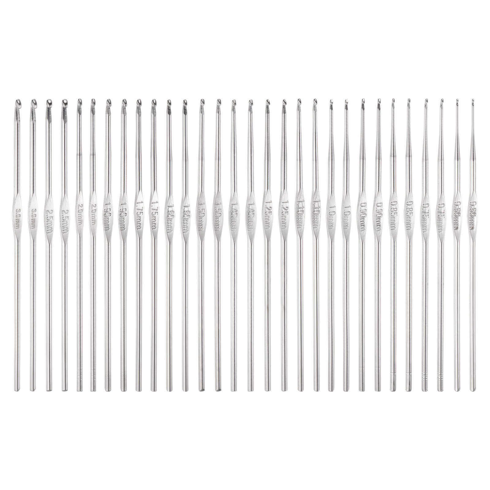 30Pcs Stainless Steel Crochet Hook Set 0.6mm-3mm Knitting Needles